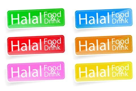Six rounded square Halal Sign with soft shadow at white background Stock Illustration