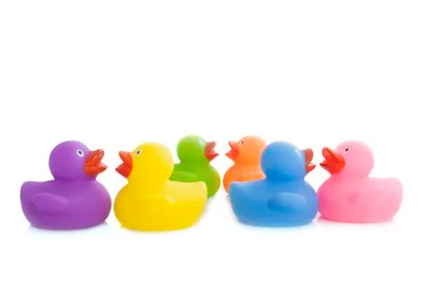 Six rubber ducks Stock Photos