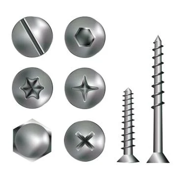 Six Screws and heads Illustrazione stock