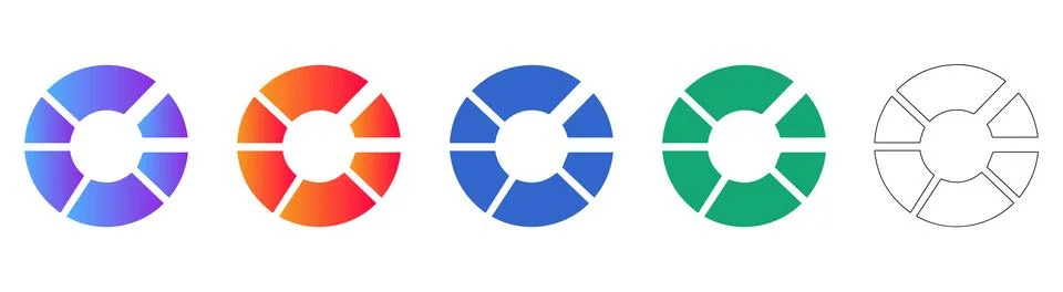 Six Segment Circular Pie Chart Collection Stock Illustration