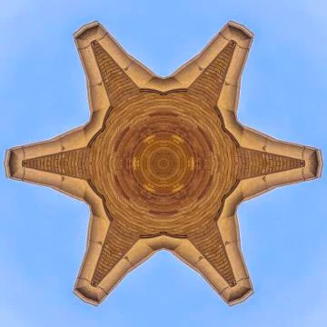 Six sided star shape made from brick wall church Foto stock