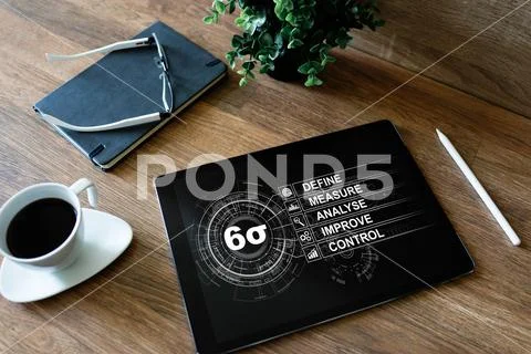 Six sigma diagram, lean manufacturing industrial concept on screen. Stock Photos