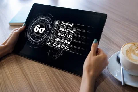 Six sigma diagram, lean manufacturing industrial concept on screen. Stock-Fotos