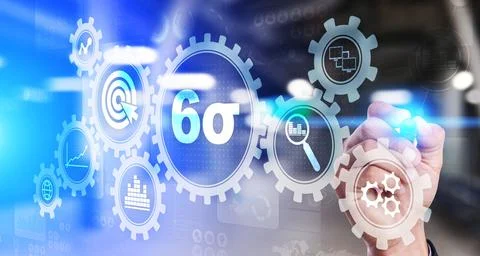 Six sigma DMAIC Industrial process optimisation concept on virtual screen Stock Photos