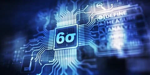 Six sigma DMAIC Industrial process optimisation concept on virtual screen. Stock Photos