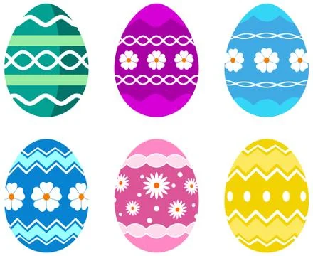 Six simple Happy Easter Egg set on white isolated background Stock Illustration