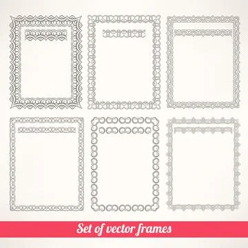 Six simple patterned frames Illustrazione stock