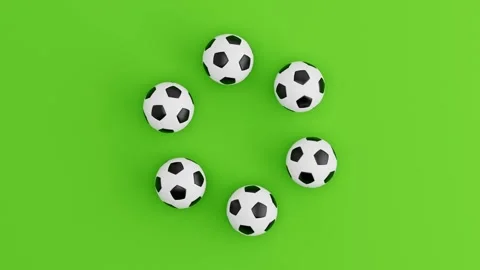 Six Soccer Balls Rolling in Circular Loop on Green Background. Seamless 3D Stock Footage 339594650