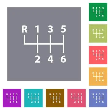 Six speed manual gear shift square flat icons Ilustración de archivo