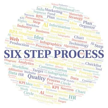Six Step Process typography word cloud create with the text only. Stock Illustration