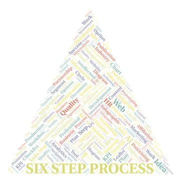 Six Step Process typography word cloud create with the text only. Stock Illustration