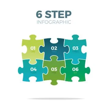 Six step puzzle infographic Stock Illustration