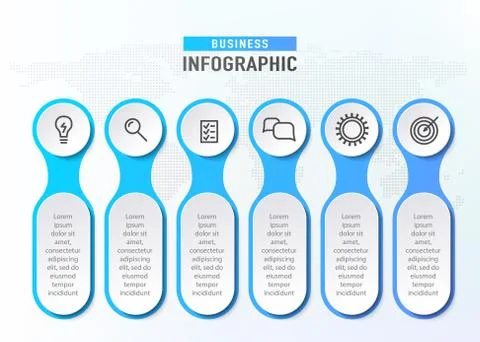 Six steps workflow. Infograph chart diagram. Timeline elements. Business concept Stock Illustration
