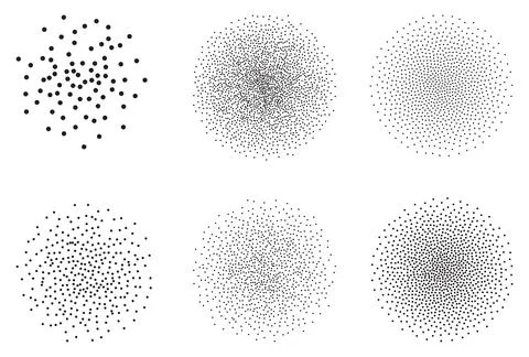 Six stippled circles elements for design Stock Illustration