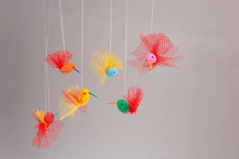 Six Summer craft bird tutorial, easy for kids, DIY, made from peanuts and veggie 写真素材