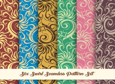 Six Swirl Seamless Pattern Set Stock Illustration