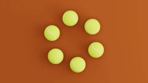Six Tennis Balls Rolling in Circular Loop on Brown Background. Seamless 3D Stock Footage 339594683