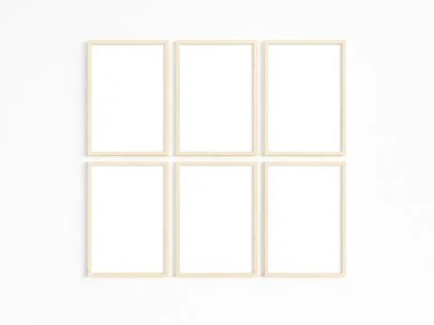Six thin A4 wooden frames with portrait orientation Stock Photos