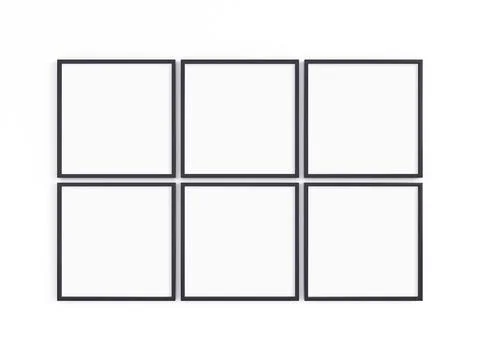 Six thin square black frames. Stock Photos