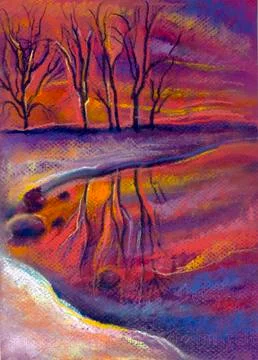 Six trees at the lake Stock Illustration