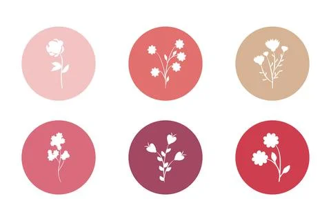 Six unique floral cutouts presented in round shapes Illustrazione stock