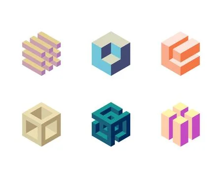 Six unique isometric cube designs in pastel colors.  Perfect for branding, te Stock Illustration