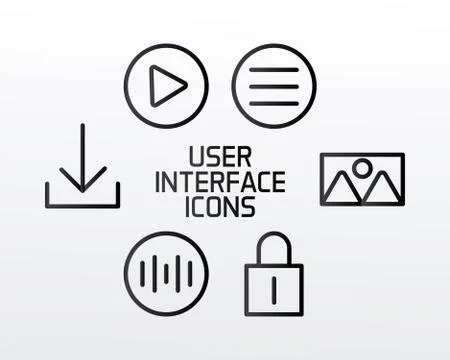 Six of user interface set line style icons Illustrazione stock