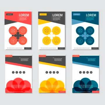 Six vector pattern with abstract figures. Brochures template Stock Illustration