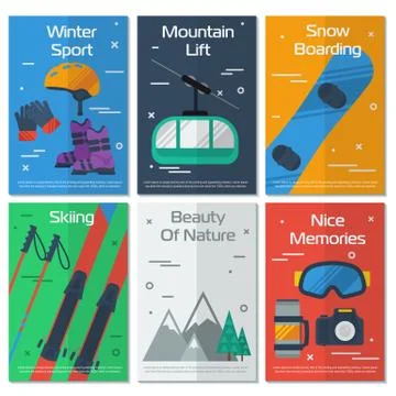 Six vertical banners mounting winter sport Stock Illustration