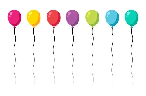 Six vibrant balloons float with playful curves. Stock Illustration