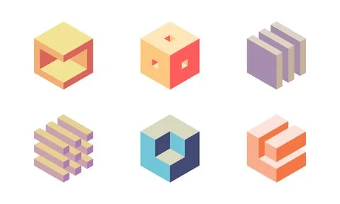 Six vibrant isometric cube designs, perfect for branding, websites, or app in イラスト素材