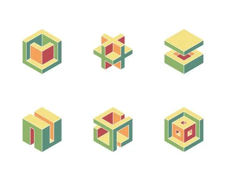 Six vibrant, isometric cube designs.  Perfect for branding, app icons, or pre Stock Illustration