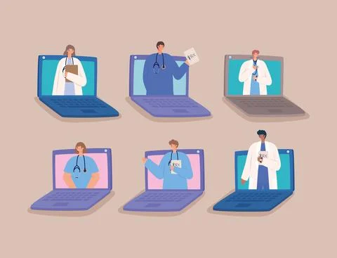 Six virtual doctors Ilustración de archivo