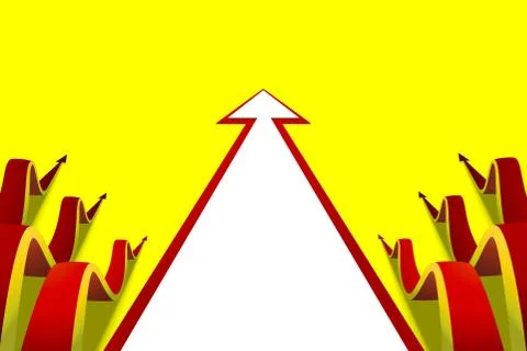 Six wavy arrows creeping forward some plain white arrow yellow background Stock Illustration
