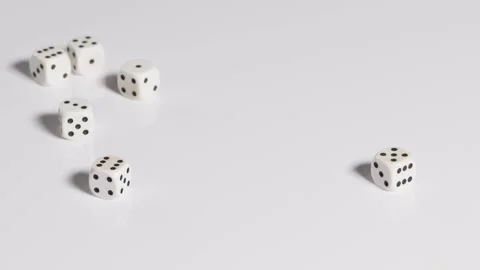 Six white dices rolling in slow motion Stock Footage 161955274