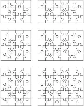 Six white jigsaw puzzles Stock Illustration