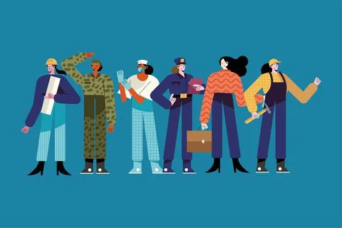 Six women different professions characters Stock Illustration