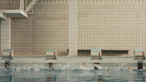 Six women diving into the pool Stock Footage 283149007