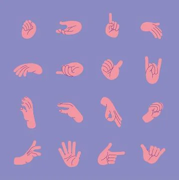 Sixteen hands gestures Stock Illustration