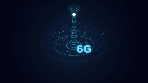 Sixth generation wireless network 6G concept with antenna tower emitting wa.. Video stock 346243796