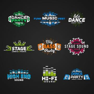 Sixth set music equalizer emblem vector on dark background. Modern colorful logo Stock Illustration