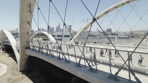Sixth Street Viaduct Deck and Pedestrians, 4K Stock Footage 201044472