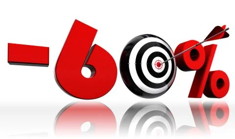 Sixty per cent 60% red discount symbol with conceptual target Stock Illustration