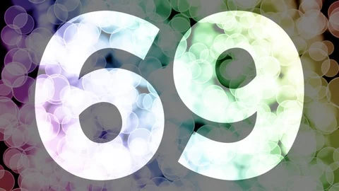Sixty eight to sixty nine years birthday fade in/out animation with color bokeh Stock Footage 108534919