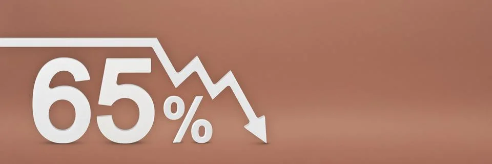 Sixty-five percent, the arrow on the graph is pointing down. Stock market crash Stock Illustration