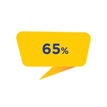 Sixty Five Percent - Yellow Speech Bubble. Sign, Label, Icon, Tag, Badge. Stock Illustration