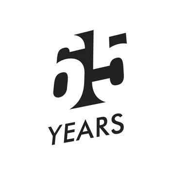 Sixty five years vector emblem template. Anniversary symbol, negative space Stock Illustration