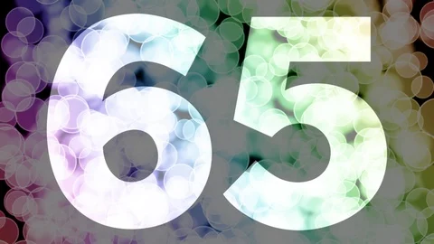 Sixty four to sixty five years birthday fade in/out animation with color bokeh Stock Footage 108534696