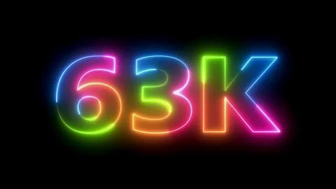 Sixty three thousand number neon glowing Stock Illustration