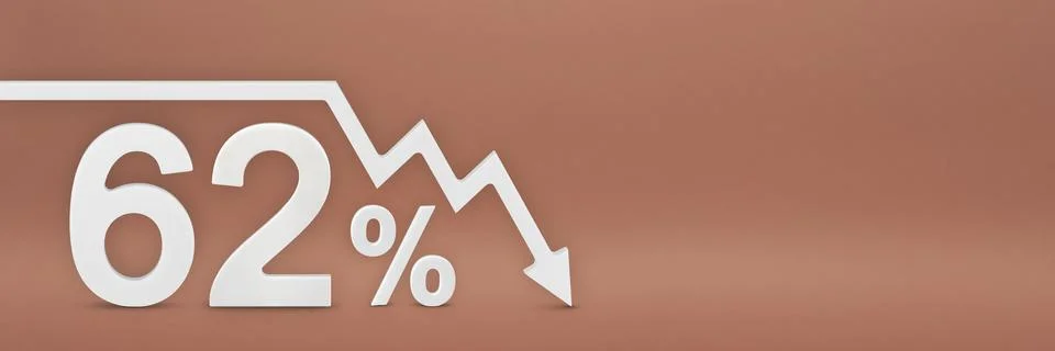 Sixty-two percent, the arrow on the graph is pointing down. Stock market crash Stock Illustration